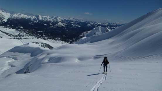 Alex plodding up Diamond Glacier. Still fair amount of elevation gain.. 