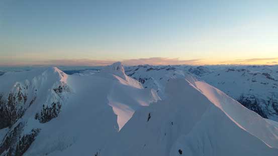 Looking back towards the false summit (R) and other peaks on Mt. Garibaldi massif