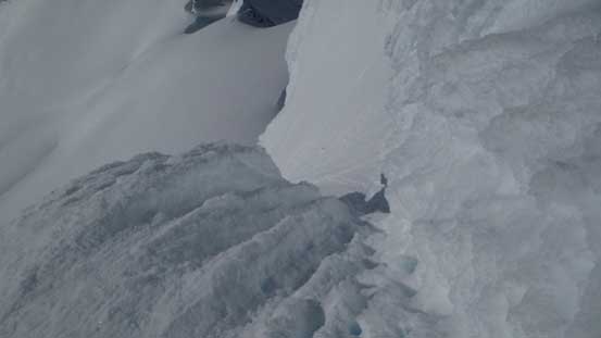 Exiting the rime ice channel, looking down