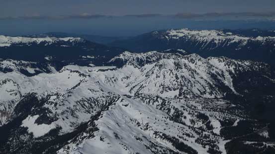 A cluster of peaks by Baker ski resort are all looking tiny now