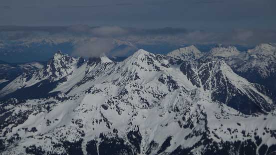 Mt. Larrabee and the "Border Peaks" partially engulfed in clouds