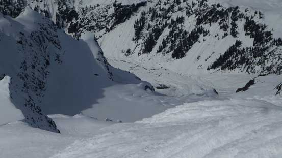 Looking steeply down towards Curtis Glacier