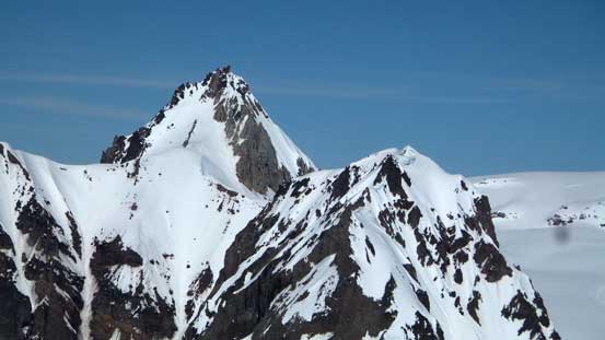 Mt. Cayley - our route goes up the obvious snow face