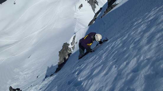 Step by step traversing across a couple snow aretes