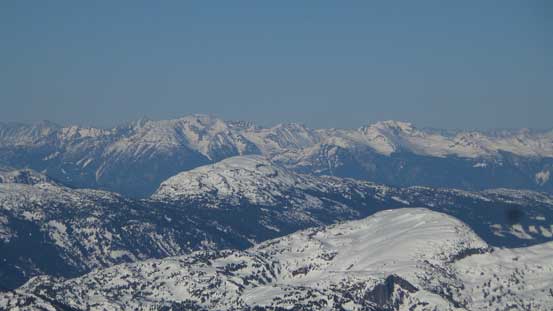 Looking over Sootip Peak (foreground) towards the Place Glacier Group