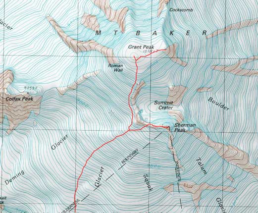 Sherman Peak ascent route from Easton Glacier