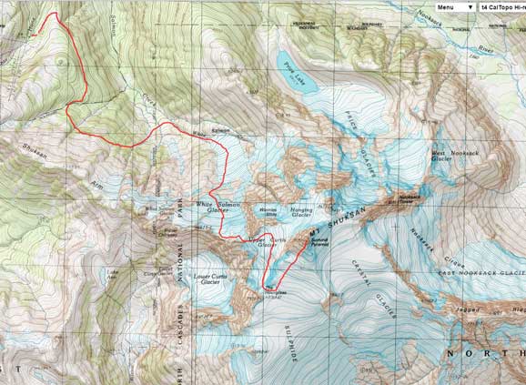 Mt. Shuksan winter ascent route via White Salmon Glacier