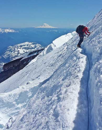 Me leading across a sketchy traverse. Photo by Alan