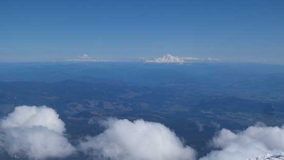 This picture shows Mt. Rainier and Mt. Adams in the same shot
