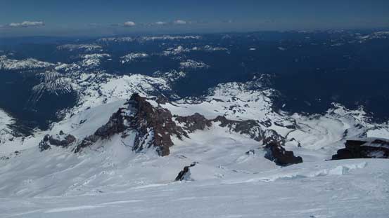 Looking steeply down and Emmons Glacier towards Little Tahoma