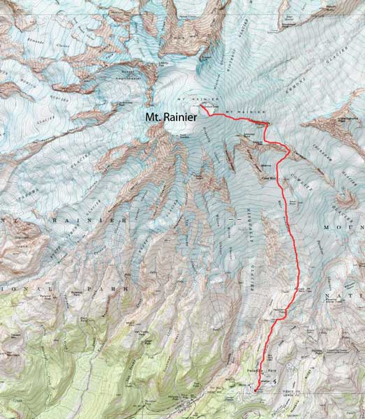 Mt. Rainier ascent route via Disappointment Cleaver