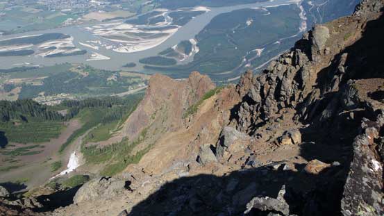 Hitting the SW Ridge, looking steeply down the N. Face