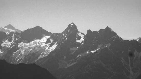 Mt. Larabee, American Border Peak, Canadian Border Peak; with Mt. Shuksan on the far left