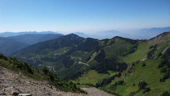 Looking down the valley I approached from. Mt. Archibald at center