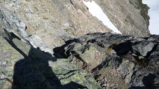 Looking down at that crux step.