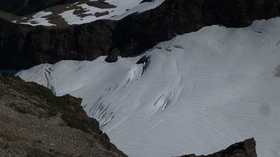 Looking down at a small glacier.