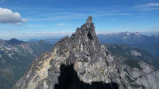 The infamous summit block of S. Nesakwatch Spire goes at "awkward 5.8 off-width"
