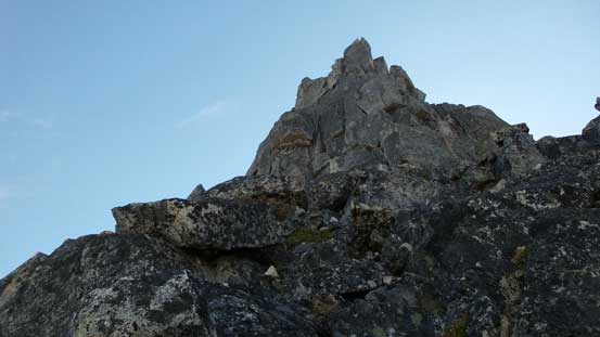 Going around the base of the false summit