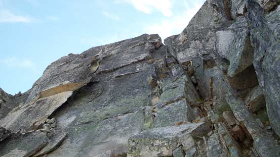 About halfway up. I attacked the next step by the shallower crack at center