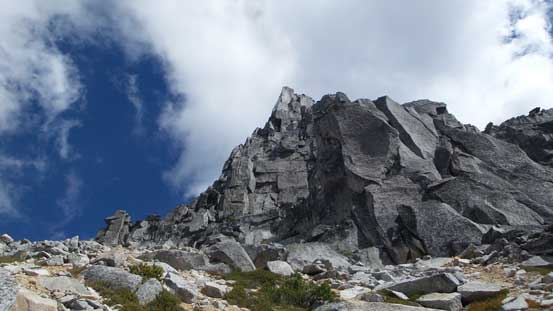 Around the base of the false summit
