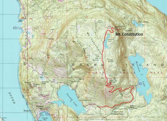 Mt. Constitution driving route via Mt. Constitution Road