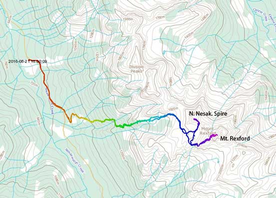 Mt. Rexford and North Nesakwatch Spire scramble route