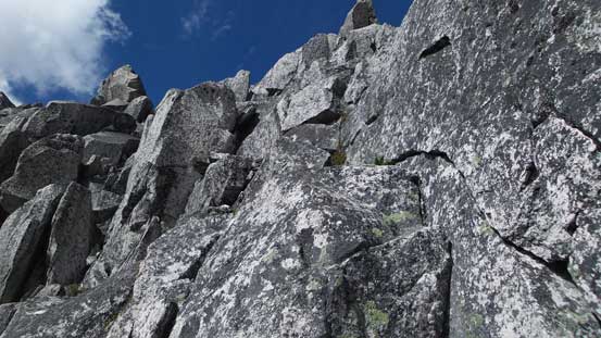 Descending through blocky terrain