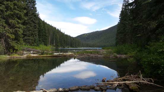 The southern end of Lightning Lake where the two trail branches join