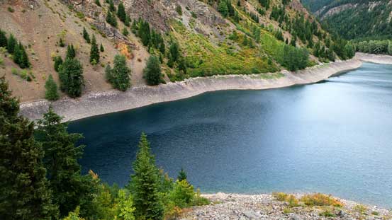 Ascending the initial talus field, lookingback