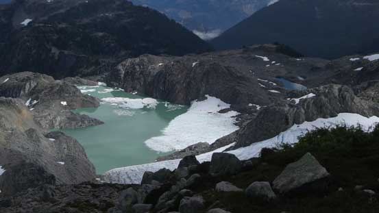 A zoomed-in view of a glacial tarn