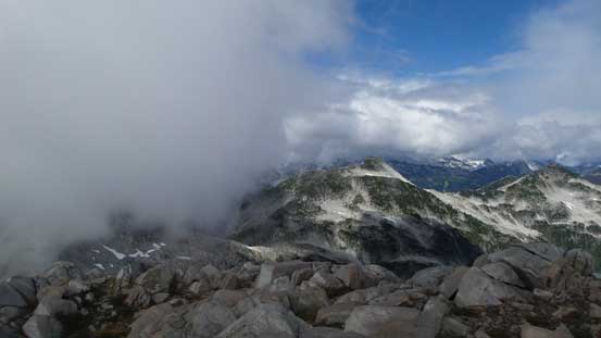 Pinecone Peak right of center - looking pretty far away... 