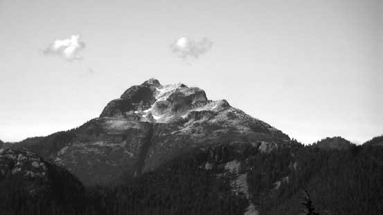 A zoomed-in view of Cathedral Mountain