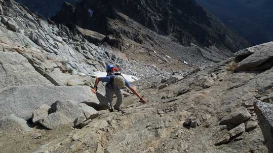 Ascending the last few meters to the shoulder below false summit