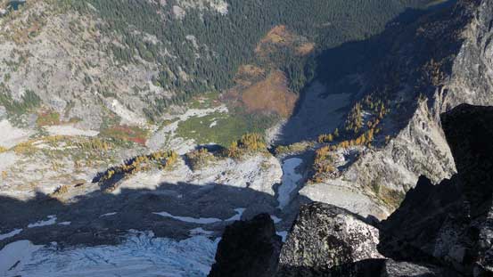 Looking steeply down the north face of Mt. Stuart