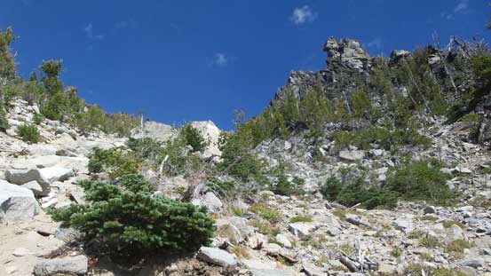 Down the couloir now, looking back
