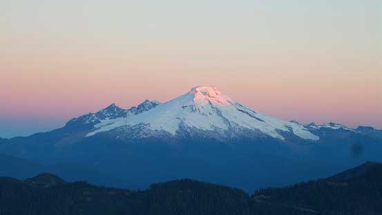 The tip of Mt. Baker just started to glow!