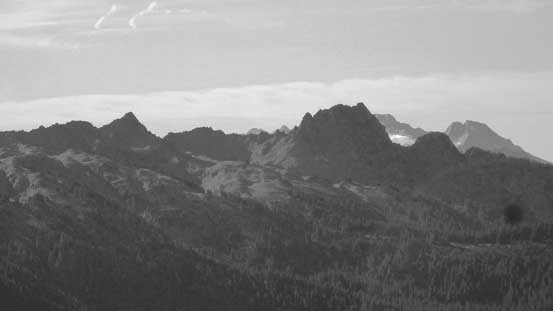 The dark peak right of center is the Washington state's Church Mountain.