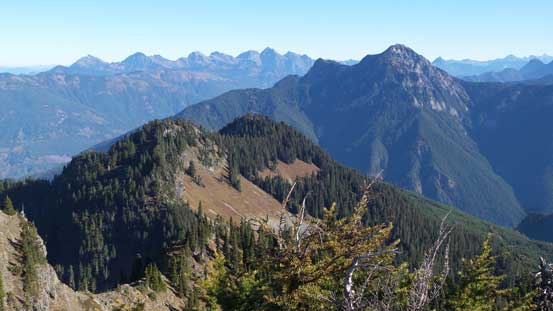 Looking over an unnamed highpoint towards Cheam Range and Mt. McGuire