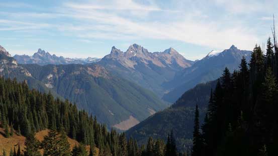 The Border Peaks and Mt. Larabee looms behind the headwater of Tamihi Creek