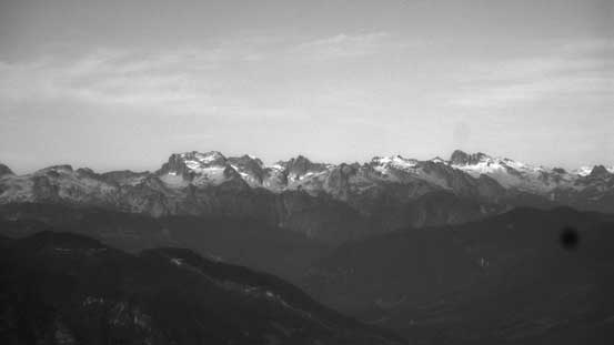 Mt. Clarke (L) and Grainger Peak (R) west of Harrison Lake
