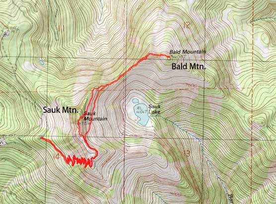 Sauk Mountain and Bald Mountain scramble route