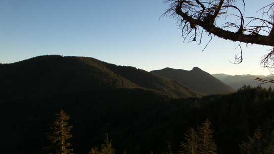 Looking back towards an unnamed forested peak and then Mt. Teneriffe