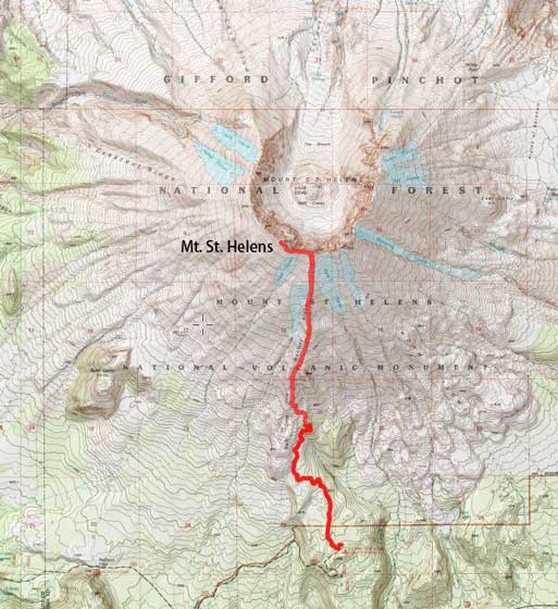 Mt. St. Helens ascent route via Monitor Ridge