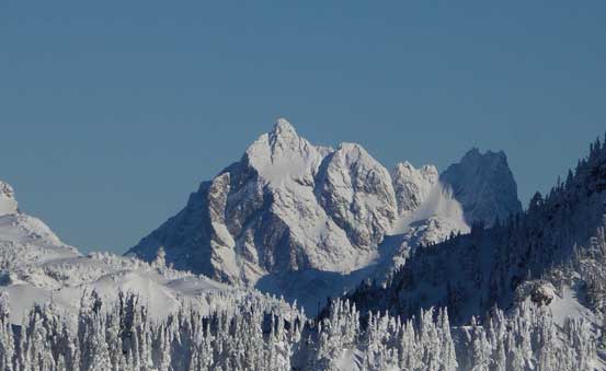 A zoomed-in view of Canadian Border Peak - apparently not an easy peak 