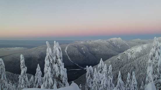Pink horizon over the skyline of Cypress Provincial Park