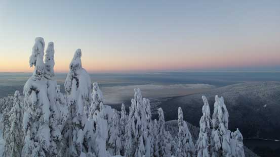 The skyline looking southwards. Burrard Inlet covered by a layer of low clouds