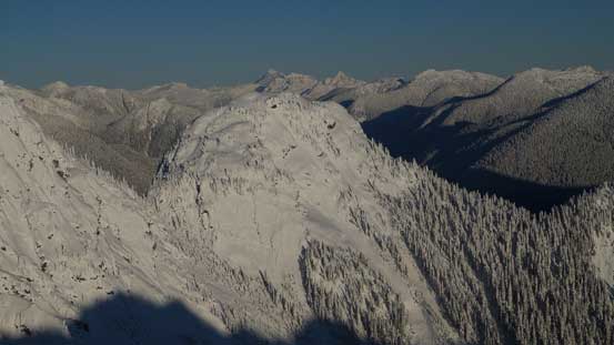 Looking over Godmother Peak (Crown N1) towards the distant giants