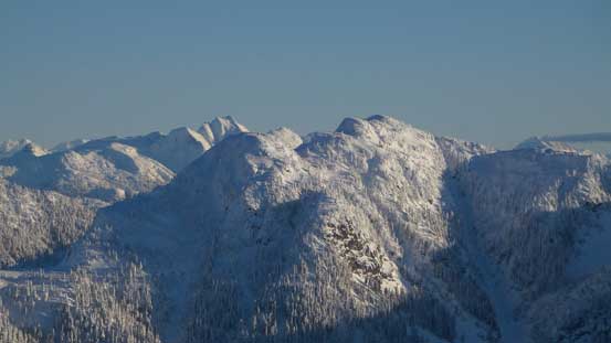 The tip of Meslilloet Mountain pokes behind the shoulder of Mt. Burwell