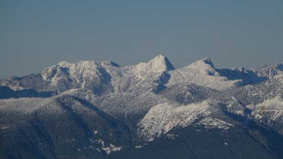 Tetrahedron Peak at center with Rainy Mountain to its right and Mt. Steele to its left