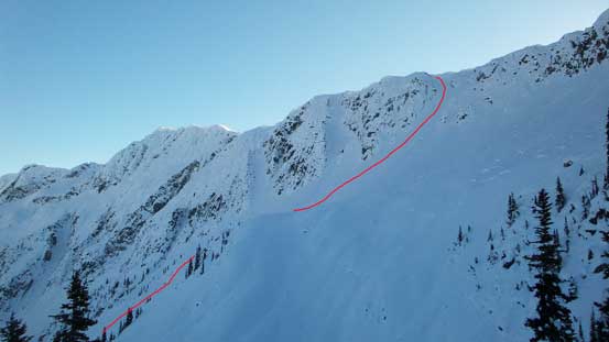 This picture shows the route that I ski'd down